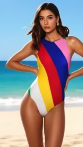 summer 2025 swim fashion one piece with multi color stripes